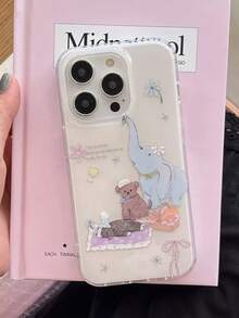 1pc Cute Cartoon Elephant Camping Bear Phone Case Compatible With Iphone17 12 11 14 15 16 17Pro Max 13 17Air 16Plus 15Pro 14Promax Soft Cases Protective Back Cover - White - View 1