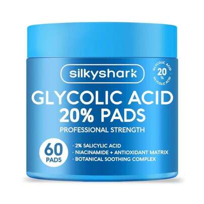 SilkyShark Glycolic Acid 20% Resurfacing Pads (60 Count), 20% Ultra Pure Glycolic Acid + 2% Salicylic Acid, Exfoliating Peel Pads For Face &Amp; Body, Effective Chemical With Vitamin B&Amp;C&Amp;E