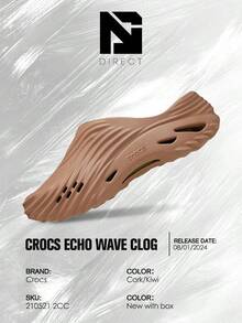 Crocs Echo Wave Clog Almond Tint – Shose For Man/Woman-Vintage-Spring & Summer-Thick Sole Casual Beach Flip Flops, Shock-Absorbing Comfort, Gym To Streetwear-Easter Gift –210521 2CC - Cork/Kiwi - 查看 6