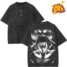 Super Value Hot  T-Shirt  Eren Yeager Transformation T-Shirt – Double Printed Vintage Washed Oversized 90s Anime Graphic Tee Unisex Cotton  Streetwear For True Fans Suitable Gift For Fans SL0081 - 黑色 - 查看 4