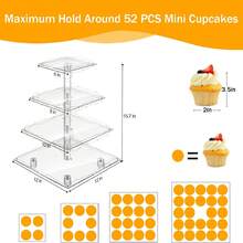 Cupcake Stand With Lights, 4Tier/5 Tier Cupcake Holder, Cupcake Tier Stand For 52/64 Cupcakes, Acrylic Dessert Table Display Set For Weddings, Clear Square Dessert Treat Display For Birthday Cady Bar, Party, Graduation - 4 Tier With Light Strip - View 3