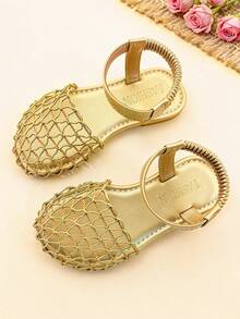 1 đôi sandal cho bé gái, chất liệu lưới dệt màu vàng, kiểu dáng bohemian, thích hợp cho các bữa tiệc mùa hè, đi biển và mặc hàng ngày. - Vàng - Xem 5