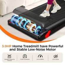 Cinta de correr portátil con inclinación, plataforma para caminar de 3.0 HP con manillar, cinta de correr plegable 3 en 1 para oficina en casa en espacios pequeños, silenciosa, sin escobillas, capacidad de 300 lb - Plata Negro - Ver 8