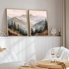 Bộ 1/2 tranh không khung phong cảnh núi rừng Sunet, thiên nhiên Bắc Âu, tranh canvas phong cảnh mộc mạc Cottagecore, tranh trang trí nhà nông thôn tối giản, phù hợp cho căn hộ, phòng khách, phòng ngủ, trang trí nhà hiện đại. - A - Xem 2