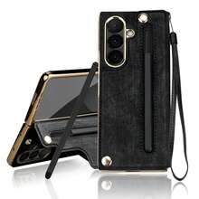 ALuoQ Fold 4/5/6/7 Electroplated Anti-Drop Protective Phone Case With Tempered Glass Screen Protector, Equipped With Card Slot, Pen Slot, Compatible With S Pen And Wrist Strap - Black - View 13