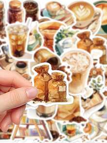 30张复古咖啡系列贴纸，优雅美观，适用于日记本、手机壳、平板电脑、水瓶、桌面、行李箱等，防水贴纸 - 彩色 - 查看 6