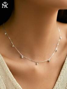 SYMFNY 1pc Elegant Minimalist 925 Sterling Silver Cubic Zirconia Pendant Necklace For Women, Party Wear - Silver - View 6