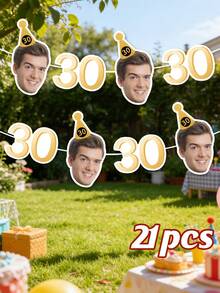 7/14/21pcs Customized Photo Text 30th Birthday Face Banner Decor Personalized Repeated Face Age Number Banner Birthday Party Decoration Backdrop - Multicolor - View 7