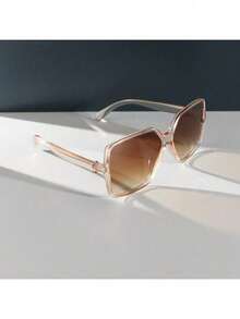 1 Pair Women's PC Square Large Frame Face-Slimming Geometric Pattern Personality New European And American Style Fashion Decorative Glasses 1ZEK - Transparent Frame Double Tea - View 6