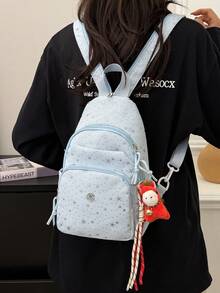 New Fashionable Backpack, Korean Style Girly Casual Travel Lightweight Backpack, Starry Sky Pattern Student Backpack & Chest Bag - A - View 5