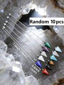 1/3/6/10 piezas Cuarzo natural para sanación espiritual, para radiestesia de agua, adivinación espiritual, collar de joyería con colgante de cristal de cuarzo en forma de cono - Multicolor - Ver 22