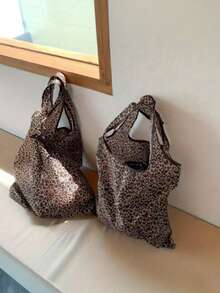Bolsa de compras reutilizable con estampado de leopardo - Bolsa de tela plegable y ligera para compras y uso diario - Multicolor - Ver 6
