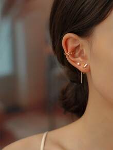 Bộ 3 khuyên tai xỏ sụn nhiều lớp, kiểu dáng ballet thời trang và thanh lịch với họa tiết bướm vàng, bộ khuyên tai kẹp hình chữ C đơn giản bằng đồng (Không kèm hộp quà) - Vàng - Xem 8