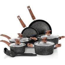 DishDelight Induktionsöpfe Set Topf und Pfannenset 12-teiliges Granit Antihaft Topfset Induktion Kochtopf Set Pfanne mit Deckel Bratpfannen Beschichteter LPHV - Schwarz - Übersicht 8