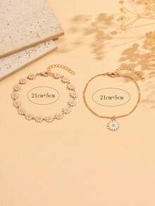 Set de 2 tobilleras con colgante de margarita esmaltada, joyería para el pie con cadena de margaritas hecha a mano, versátil para usar diariamente, en la playa, en citas, o en fiestas. La cadena de margaritas hecha a mano se puede cortar a la longitud deseada, y el número de margaritas es aleatorio. - Multicolor - Ver 4