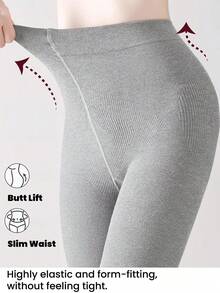 1 Pair Women's Fashion Cotton Vertical Striped Leggings, Breathable High Elasticity No Laddering No Crotch Dropping Tights, Suitable For Business, Office, Daily Wear, Spring & Autumn - Light Grey - View 4