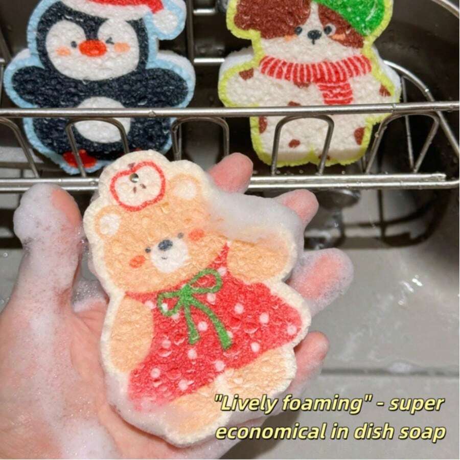 Sponge Cartoon Thickened Wood Pulp Sponge Scrubber, Kitchen Dish Washing Sponge Cleaner - Cartoon - View 1