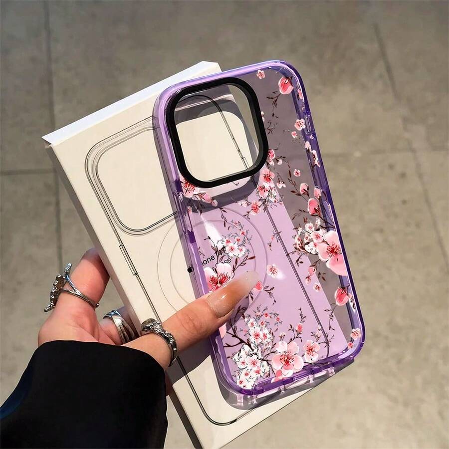 1PC Pink Cherry Blossom Phone Case, Watercolor Style, Phone Case For IPhone 17 Pro Max 17 Air 17Pro 16 15 14 13 12 11 Pro Max, Floral Gift, Spring Blossom Design, Delicate Pink Flowers Theme, Artistic Floral Pattern, Cherry Blossom Lover Present - 淡紫色 - 查看 1