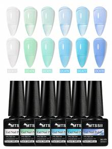 Mtssii 6支/套 7毫升薄荷绿和蓝色果冻凝胶指甲油套装，透明水晶UV凝胶指甲油，适合春夏美甲，DIY居家及美甲沙龙使用 - 彩色 - 查看 11