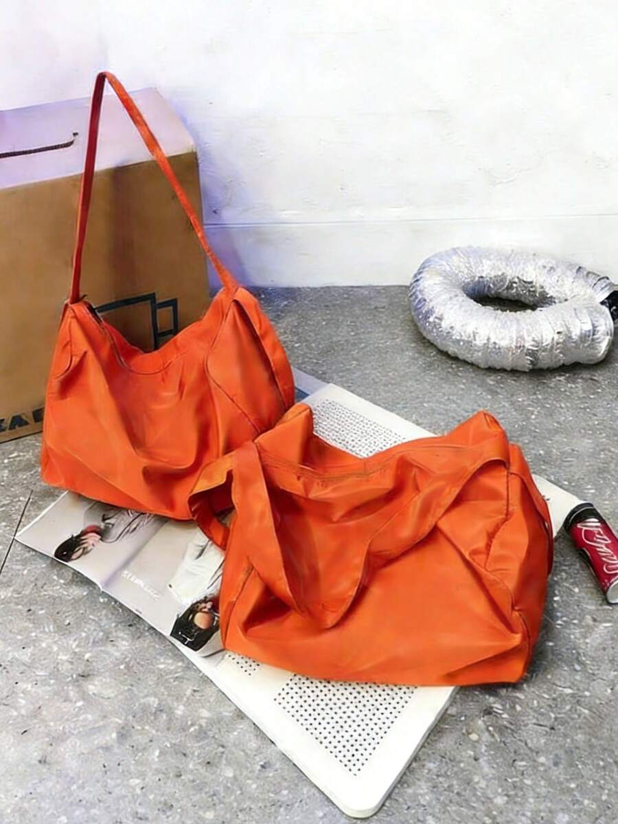 1pc Extra Large Nylon Crossbody Bag, Lightweight Waterproof Shoulder Bag Suitable For Daily Commute, School, Travel, Casual Wear - Orange - View 1