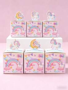 24个粉色独角兽纸质礼品盒，独角兽主题派对糖果包装盒，卡通独角兽彩虹图案，独角兽生日派对回礼袋，独角兽派对装饰，餐桌装饰，婚礼回礼，婴儿派对，性别揭晓派对，独角兽派对用品，独角兽礼品袋 - 粉紅色獨角獸 - 查看 8