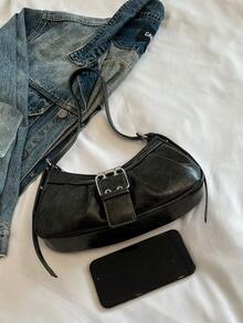 Women's Vintage Punk Rivet Motorcycle Bag, Shoulder Underarm Bag For Work And Commute - Black - View 4