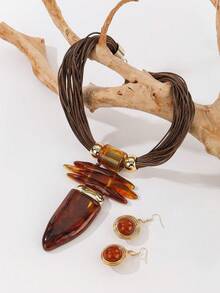 1 Set de collar geométrico asimétrico exagerado de múltiples capas, conjunto de joyas de estilo bohemio de múltiples capas de moda para que las mujeres usen en vacaciones en la playa - Multicolor - Ver 3