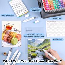 48/60/80/120/168色双头马克笔和斜头美术马克笔套装，永久性马克笔，带支架和勾线笔，适合艺术家、成人涂色、绘画、插画和卡片制作，圣诞节、新年、返校季礼物，可补充墨水 - 套裝 - 查看 5