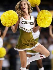 Cheerleading Double-Headed Pom Poms With Baton Handle Encryption Matte Flower Ball Cheer Pomoms For Adults Girls Boys Cheerleader Hand Flower Pom Pom For Dance Gymnastics Competitions Performances Activity Team Spirit Sports Dance Cheer Stuff - Multicolor - View 7