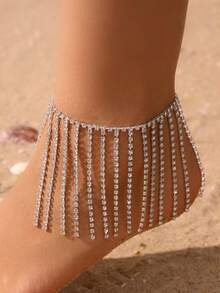1 件时尚奢华水钻流苏脚链，优雅品质，适合派对和节日佩戴 - 銀色 - 查看 1