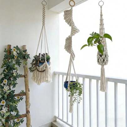 1pc Macrame Plant Hanger, Indoor Hanging Planter Net, Boho Style Hanging Basket, Handwoven Plant Holder Rope, Decor (Planter & Plants Not Included)