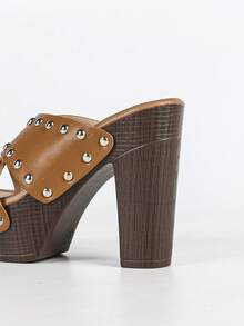 2026 Summer New High Heel Sandals Women Waterproof Platform Thick Heel Slip-On Criss-Cross Strap Open Toe Thick Bottom Sandals - Brown - View 10