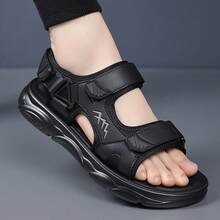 Men's Adjustable Strap Outdoor Hiking Sandals, Open Toe Non-Slip Wear-Resistant Thick Sole Lightweight Breathable Casual Athletic Footwear For Men Beach Camping Travel Daily Wear - 黑色 - 查看 7