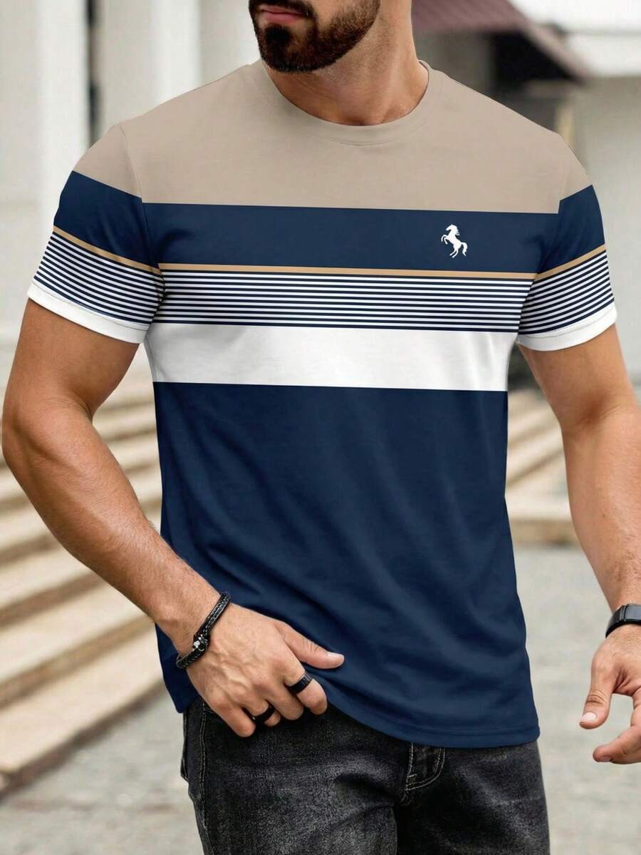 Men's Summer New Casual Versatile Graphic Print Short Sleeve T-Shirt - Multicolor - View 1