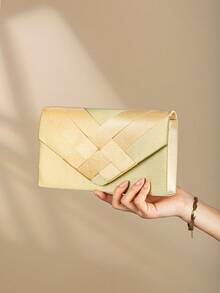 Túi xách cầm tay dự tiệc viền satin thời trang, kiểu dáng phong bì, đeo chéo. - Vàng - Xem 3