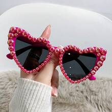 2026 Heart-Shaped Frameless Pearl-Studded Fashion Glasses Party Gathering Personality Quirky High-End Candy Color - White - View 10
