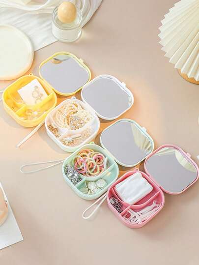 1PC Covered Cosmetics Storage Box, Hair Accessories, Lipstick Classification Storage Box, Travel Accessories Storage Box, Portable, With Mirror, Suitable For Bedrooms, Dressing Tables, Bathrooms, Travel And Business Trips, Girls' Makeup, Jewelry Wearing, Etc