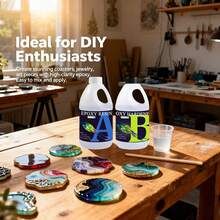 34盎司环氧树脂套装，自流平，高光泽，不泛黄，无气泡，适用于手工艺品、桌面浇铸和DIY项目，混合比例1:1 - 彩色 - 查看 6