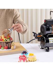 Airbrush Kit, Dual Fan Air Tank Compressor System Kit With 3.5L Air Storage Tank, Air Brush Set With 0.3 Mm Tip Airbrush, Holder, Color Mixing Wheel, Cleaning Brush Set, Art Nail Cookie Tattoo - Black - View 1