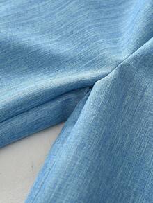 Summer Light Blue Girls 2 Pieces Set, Denim Effect Vest And Lace Trim Pants, Casual Outfit - Blue - View 9