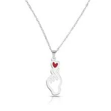 Unisex Fashionable Stainless Steel Korean Style Heart Gesture Pendant Necklace - Silver - View 2
