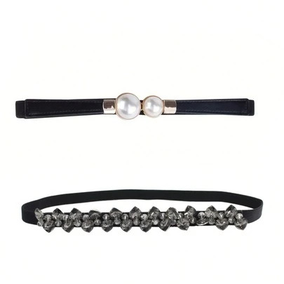 Fashionable Rhinestone + Pearl Snap Button Set, Casual Versatile Denim Pants Snap Button Combination GM113-Black+GM013-Black