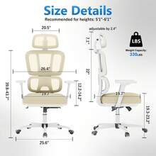 Ergonomic Gaming Chair With Liftable Lumbar Support And 3D Adjustable Armrests, Reclining Game Chair With Headrest And Swivel, Comfortable Office Desk Chair For Adults - 米色 - 查看 5