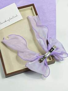 1Pc Premium Hair Bow For Women Oversized Light Purple Silk Hair Barrette With Long Tail Solid Color Hair Ribbon Elegant Hair Accessories For Women Daily Wear Birthday Christmas Valentine's Gifts For Women, Head Accesssories, Claw Clips - Mauve Purple - View 4