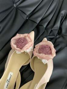 Japanese Floral Motif Accent Pointed Toe Stiletto Pumps Elegant Toe Design Party Shoes For A Sophisticated Look - Pink - View 2