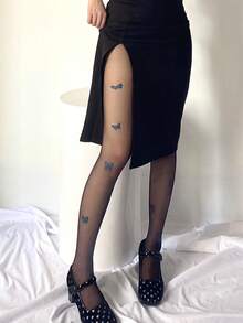 1双浪漫蓝色蝴蝶图案女士连裤袜 - 性感透明尼龙丝袜，给人纯洁迷人的感觉，适合约会和外出穿着 - 彩色 - 查看 14