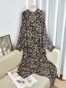 Long Floral Applique Hooded Robe, Regular Fit Long Sleeve, Made Of Non-Stretch Woven Fabric - Multicolor - View 2