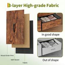 Mueble para TV con 8 Cajones de Tela y Tapete Superior de Madera | Organizador Ancho para Clóset con Estructura Metálica | Ideal para Dormitorio, Sala o Pasillo, Medidas: 160 x 68 x 35 cm - Marrón - Ver 6