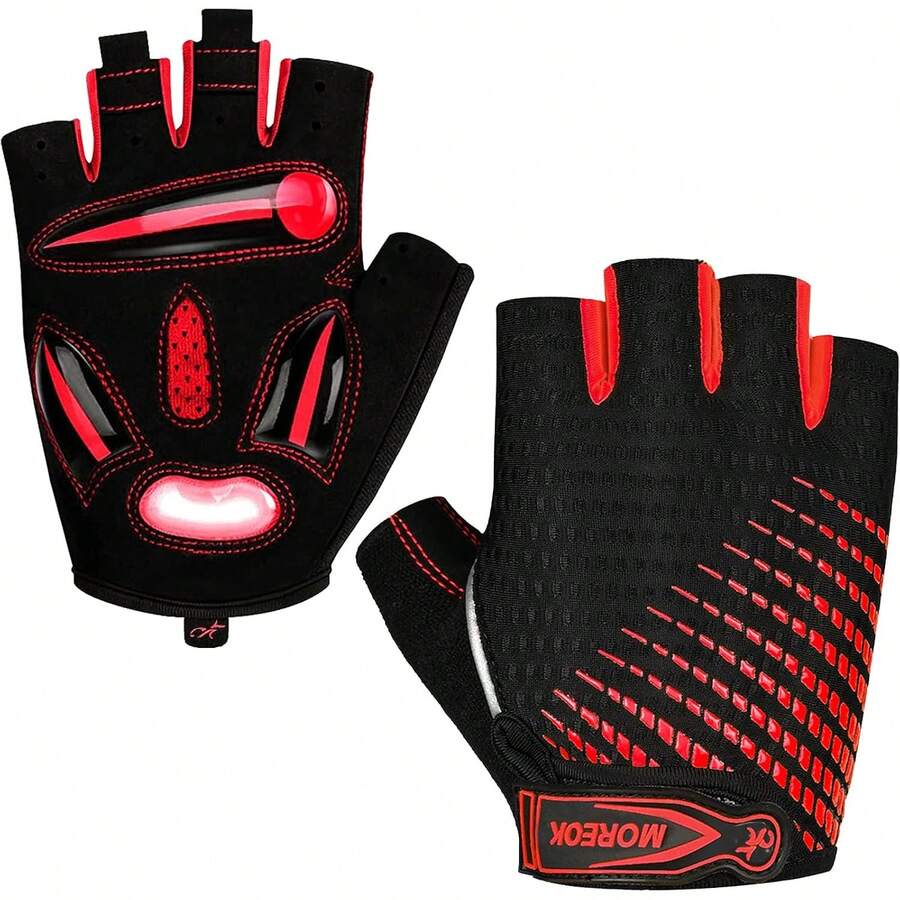 Guantes de ciclismo para hombres y mujeres [almohadilla de gel transpirable antideslizante de 5 mm] Guantes de ciclismo de medio dedo para bicicleta de carretera MTB Guantes de bicicleta para ciclismo, fitness, motocicleta, gimnasio, entrenamiento - Verde fluorescente - Ver 1
