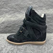 2026 New Women's High-Top Sneakers Made Of Genuine Leather With Invisible Height Reinforcement, Fashionable Casual Shoes Suitable For Outdoor Activities, Work, City Strolls, Meetings And Sports. - 黑色 - 查看 2